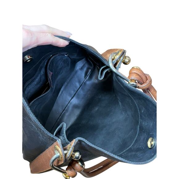 Valentino by Mario Valentino Handbag Black Brown Leather Shoulder Purse Slouchy - Picture 9 of 16